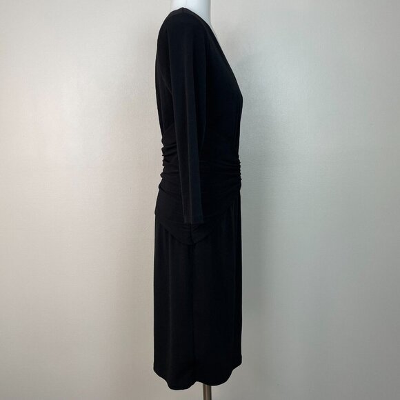 Ann Taylor Sheath Dress 6 Black Shirred Waist 3/4 Sleeve V-Neck Stretch Women's - Picture 6 of 11